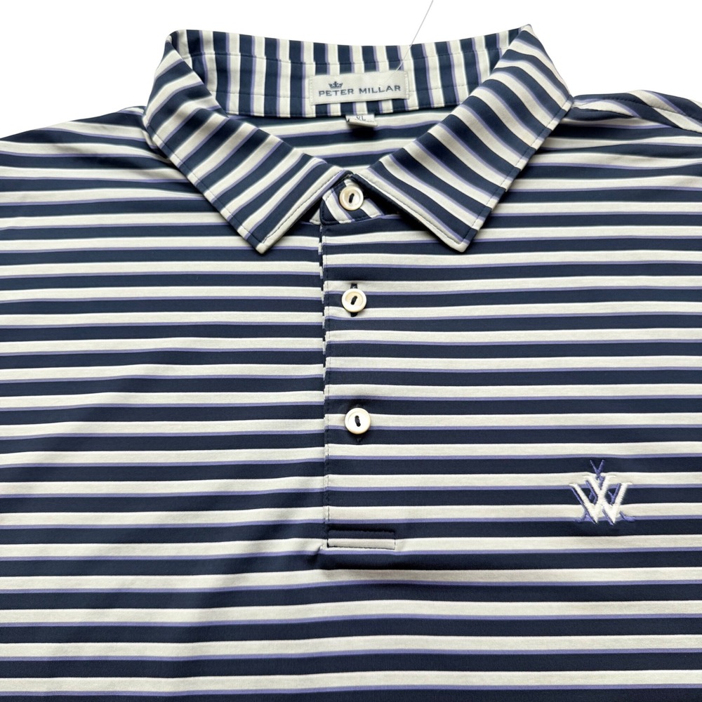 Peter Millar Mens XL Purple Navy Gray Striped Golf Polo Shirt‎ Preppy